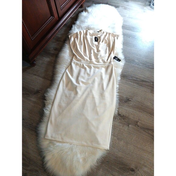 NWT EXPRESS Women's Size M Ivory Midi Dress w/Pleated and Draped Bodice Lined - Picture 6 of 10